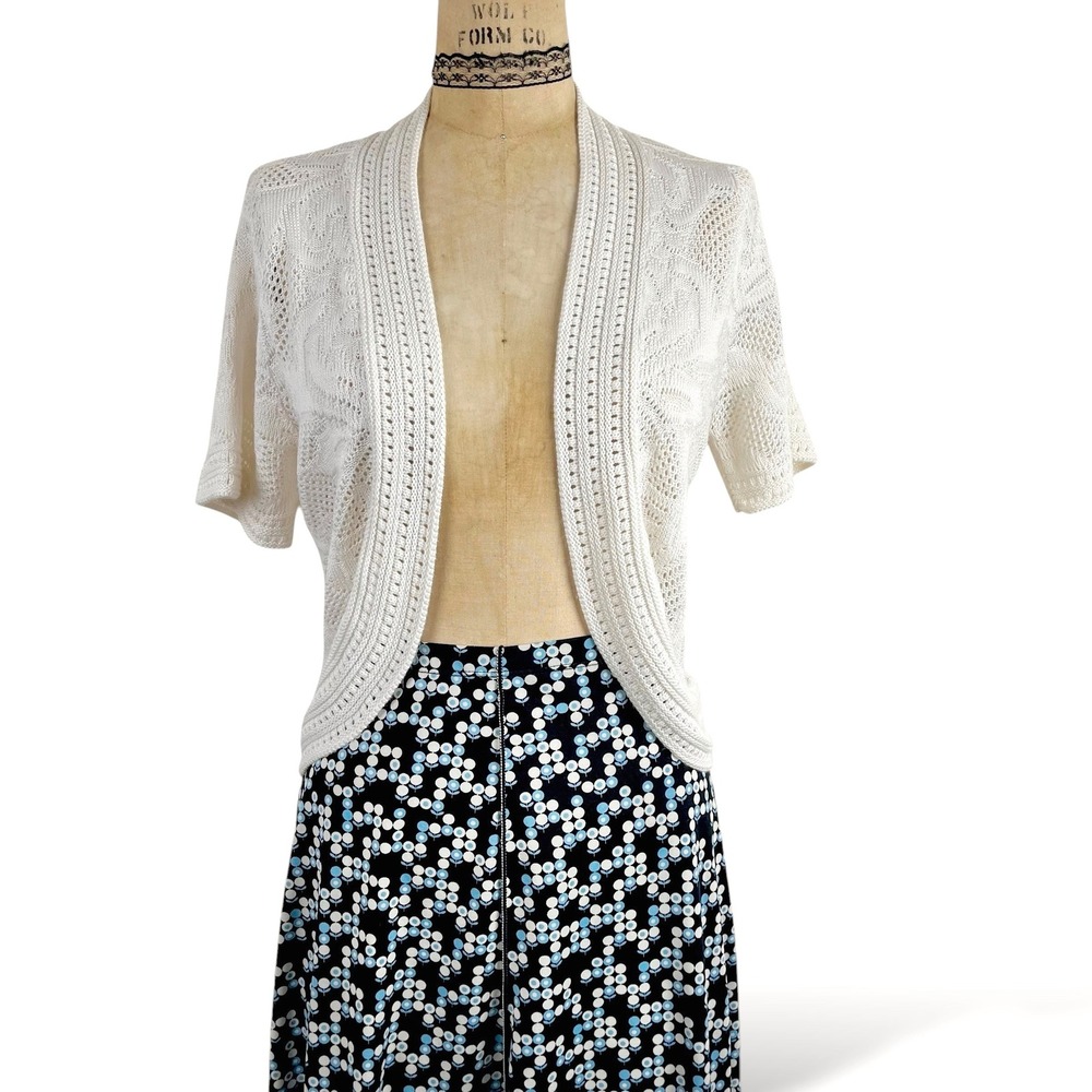 Coastal Womens L M Cream Pointelle Knit Shrug Cardigan Faded Glory Y2K Bolero